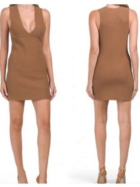 House of Harlow 1960 Luxe Essentials Sleeveless V Neck Ribbed Mini Dress Small